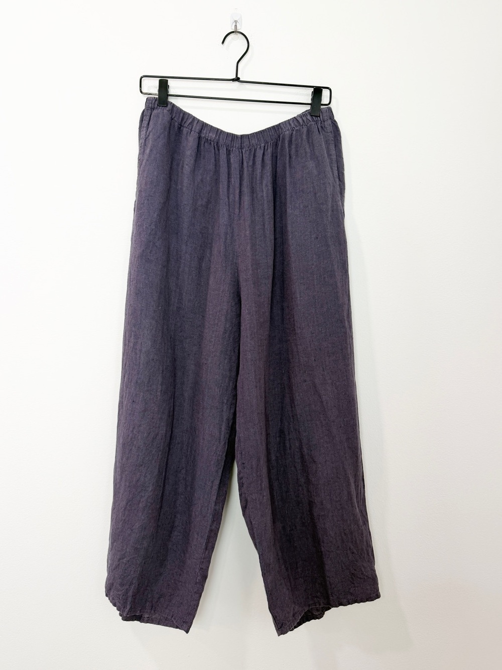 Flax 100% Linen Pants Elastic Waist Indigo purple / blue size Medium